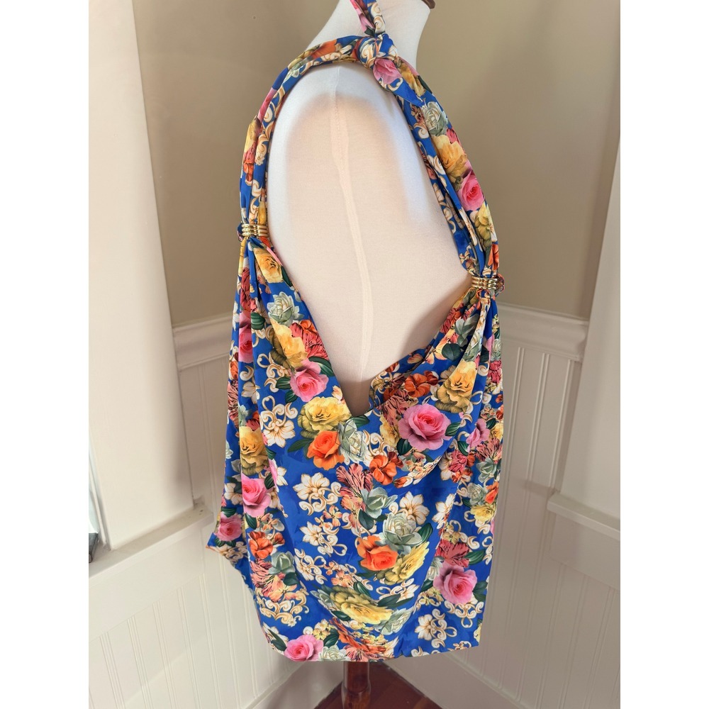 Johnny Was Pauline Floral Ring Tote Bag Blue Botanical Print O/S